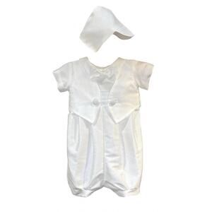 NEW SWEA PEA & LILLI kid's 2-piece poly bengaline romper with bonnet in white